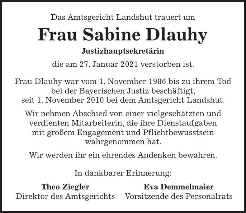 Traueranzeige Sabine Dlauhy