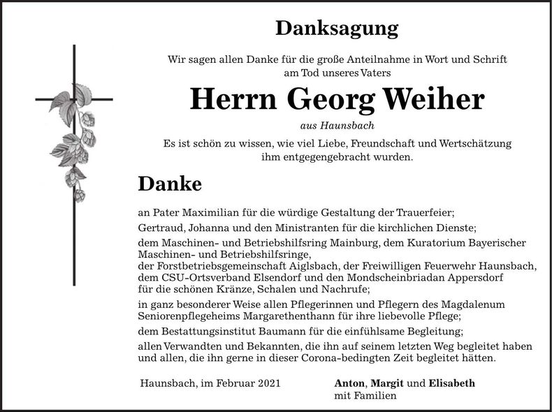 Traueranzeige Georg Weiher