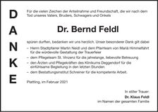 Traueranzeige Bernd Feldl