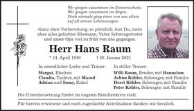 Traueranzeige Hans Raum