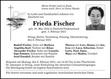 Traueranzeige Frieda Fischer