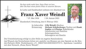 Traueranzeige Xaver Weindl