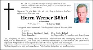 Traueranzeige Werner Röhrl