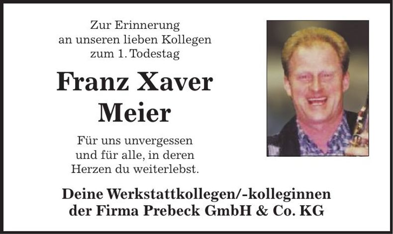 Traueranzeige Franz Xaver Meier