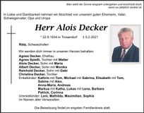 Traueranzeige Alois Decker