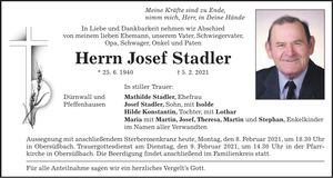 Traueranzeige Josef Stadler