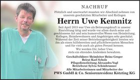 Traueranzeige Uwe Kemnitz