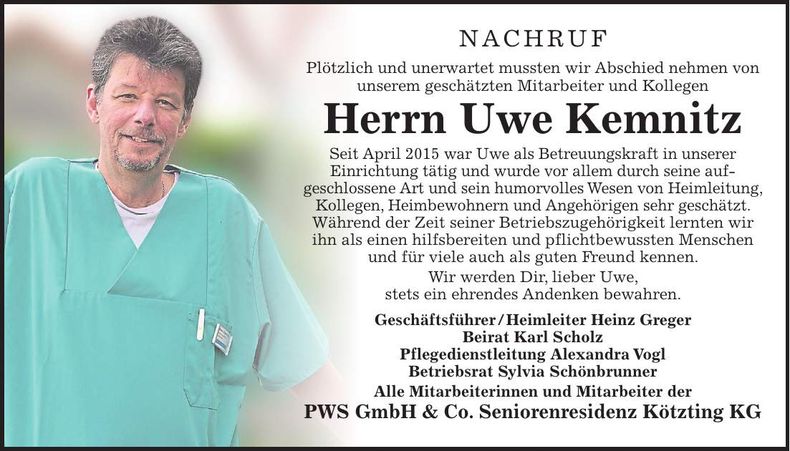 Traueranzeige Uwe Kemnitz