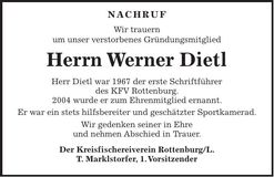 Traueranzeige Werner Dietl