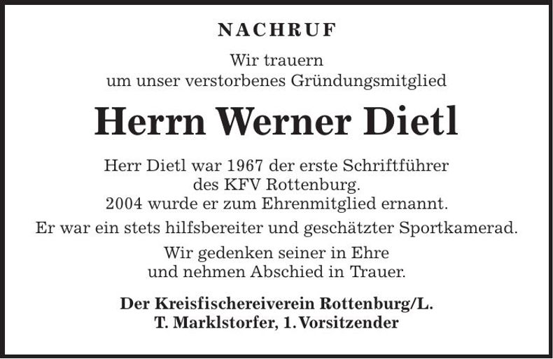 Traueranzeige Werner Dietl