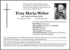 Traueranzeige Maria Weber