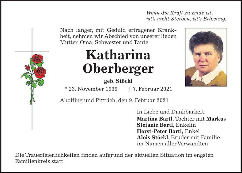 Traueranzeige Katharina Oberberger