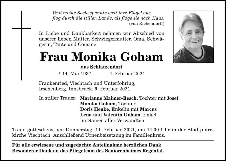 Traueranzeige Monika Goham
