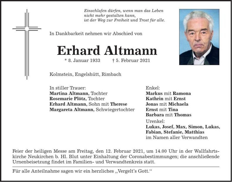 Traueranzeige Erhard Altmann