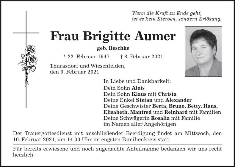 Traueranzeige Brigitte Aumer