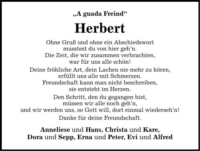 Traueranzeige Herbert Schießl