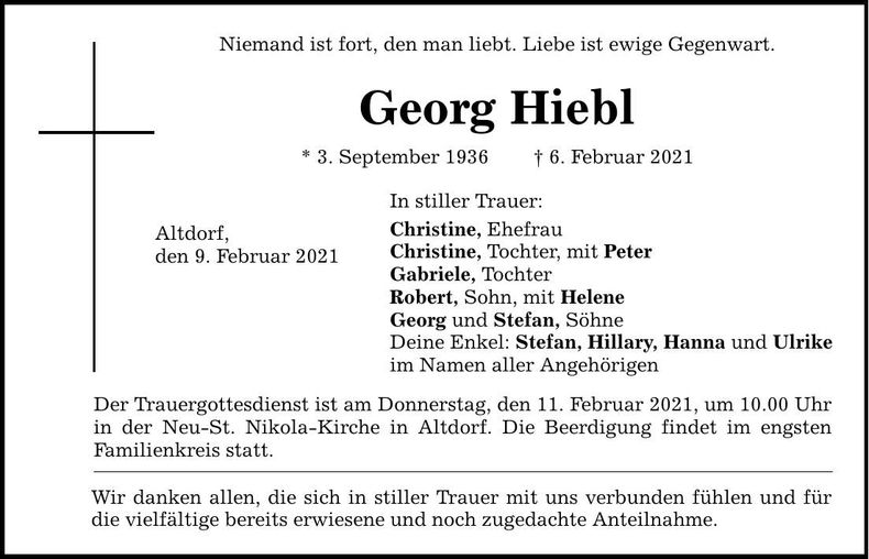 Traueranzeige Georg Hiebl
