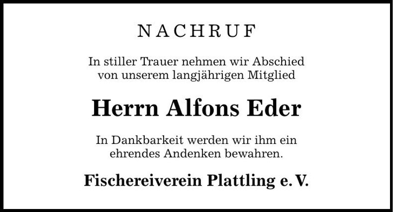 Traueranzeige Alfons Eder