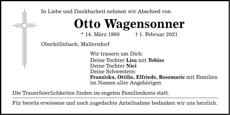 Traueranzeige Otto Wagensonner