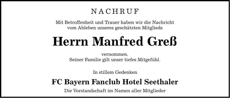 Traueranzeige Manfred Greß