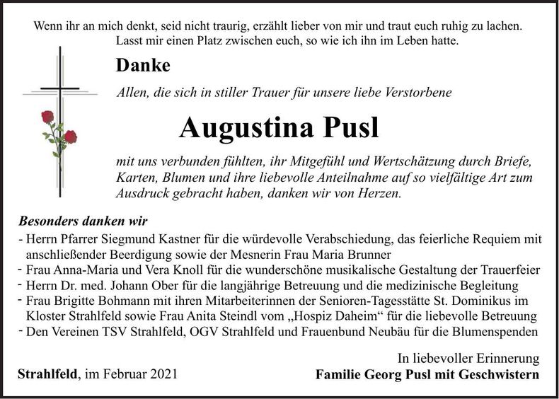Traueranzeige Augustine Pusl