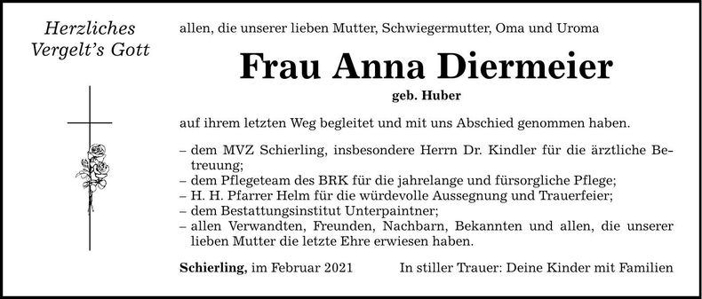 Traueranzeige Anna Diermeier
