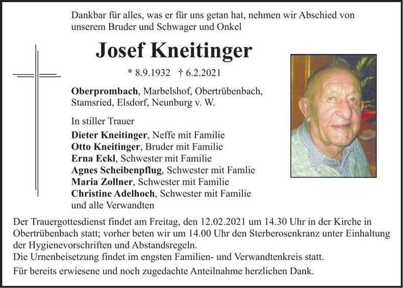 Traueranzeige Josef Kneitinger
