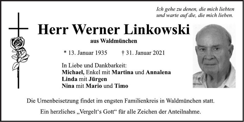 Traueranzeige Werner Linkowski