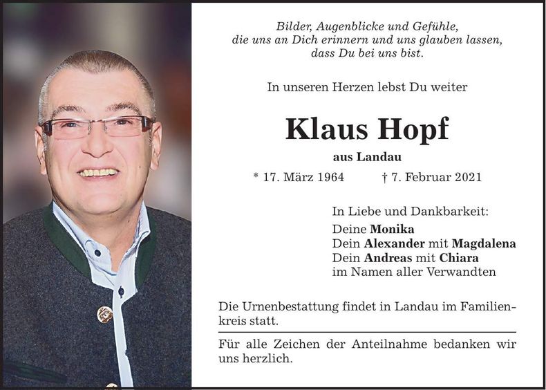 Traueranzeige Klaus Hopf