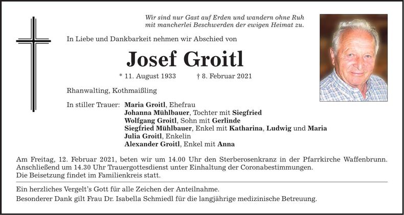 Traueranzeige Josef Groitl