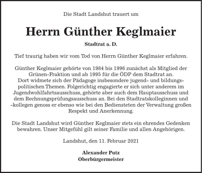 Traueranzeige Günther Keglmaier