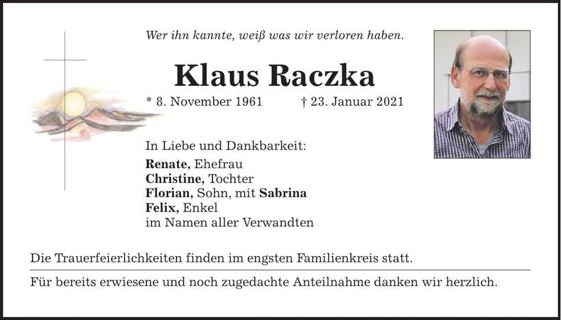 Traueranzeige Klaus Raczka