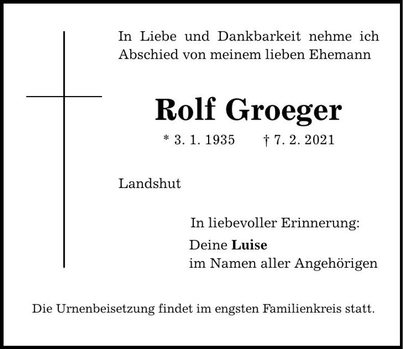Traueranzeige Rolf Groeger