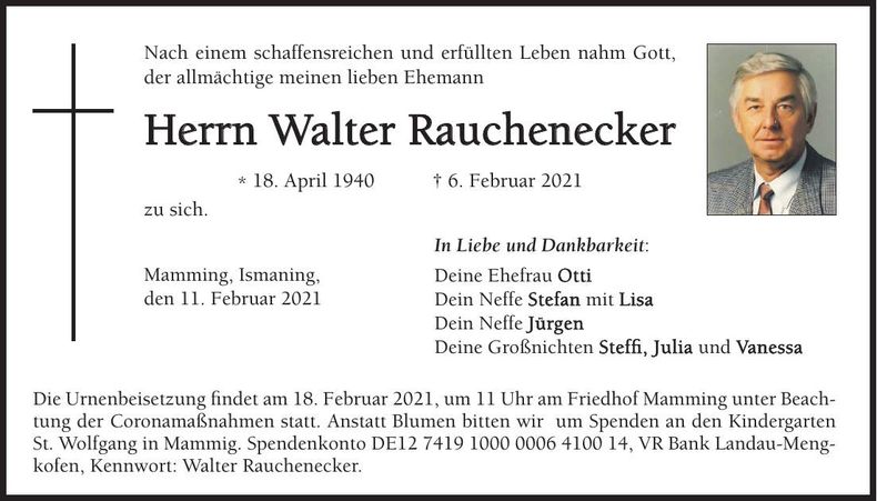 Traueranzeige Walter Rauchenecker