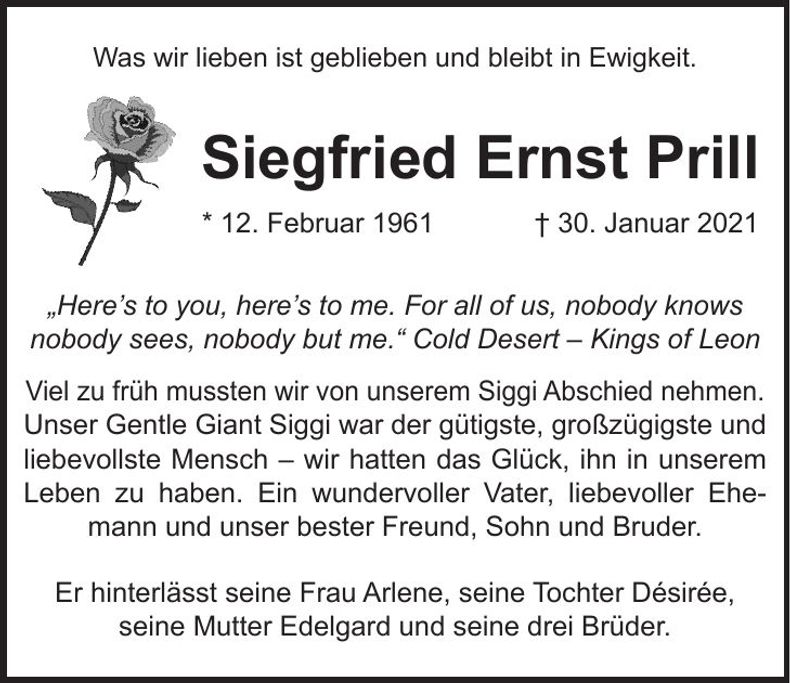 Traueranzeige Siegfried Ernst Prill