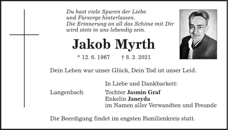 Traueranzeige Jakob Myrth