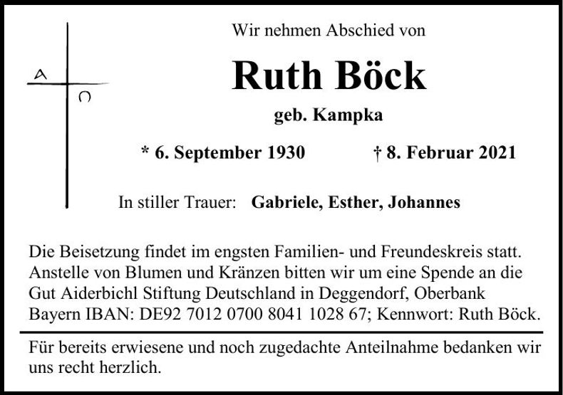 Traueranzeige Ruth Böck