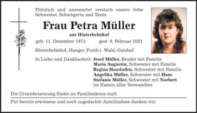 Traueranzeige Petra Müller