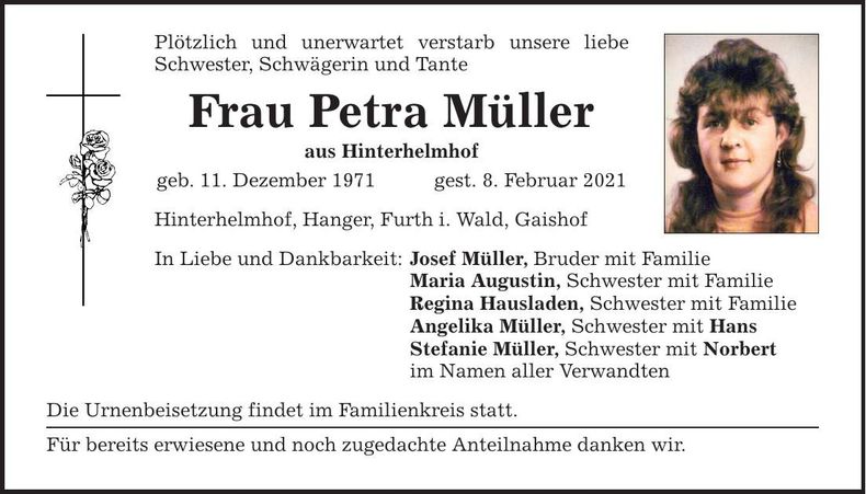 Traueranzeige Petra Müller