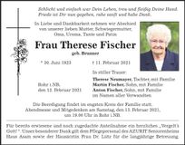 Traueranzeige Therese Fischer