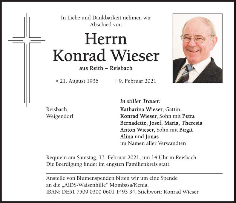 Traueranzeige Konrad Wieser