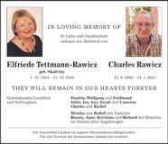 Traueranzeige Elfriede, Charles Tettmann-Rawicz, Rawicz