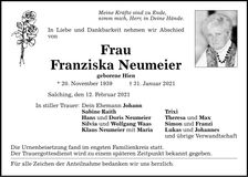 Traueranzeige Franziska Neumeier