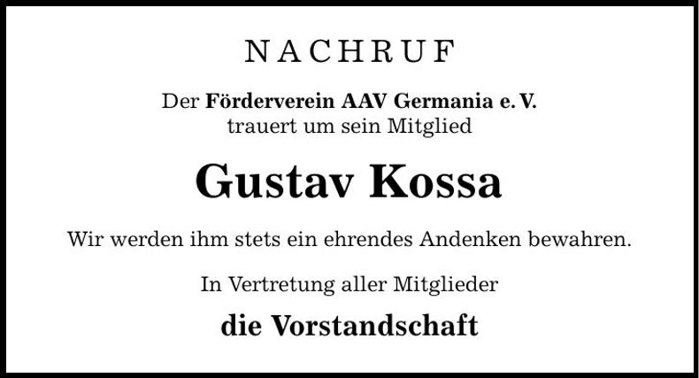 Traueranzeige Gustav Kossa