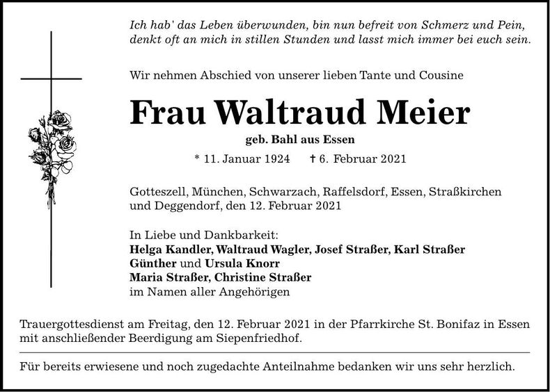 Traueranzeige Waltraud Meier