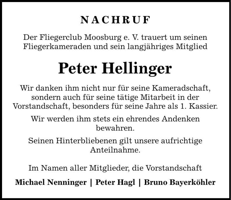 Traueranzeige Peter Hellinger
