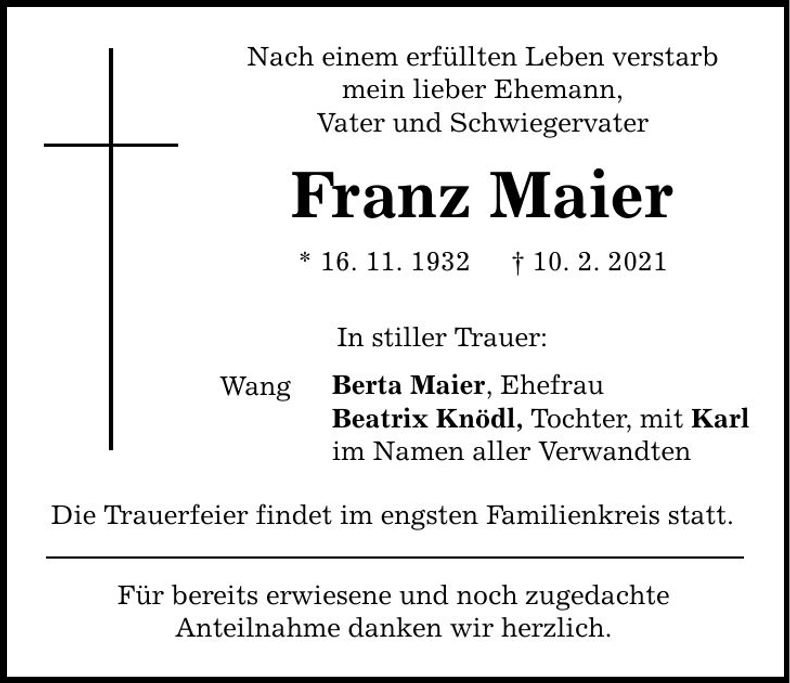Traueranzeige Franz Maier