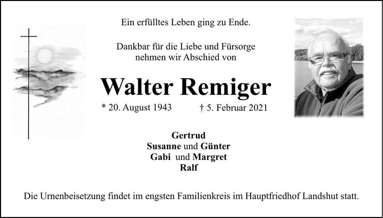 Traueranzeige Walter Remiger