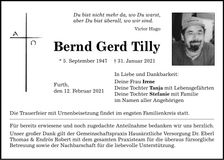 Traueranzeige Bernd Gerd Tilly