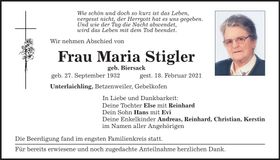 Traueranzeige Maria Stigler